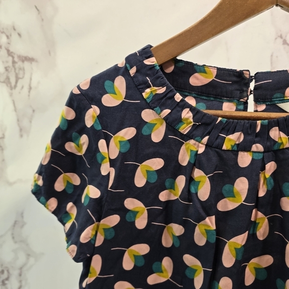 Boden Shirt Womens US 6 UK 10 Small Navy Pink Green Print Carey Blouse Short V - Picture 2 of 9